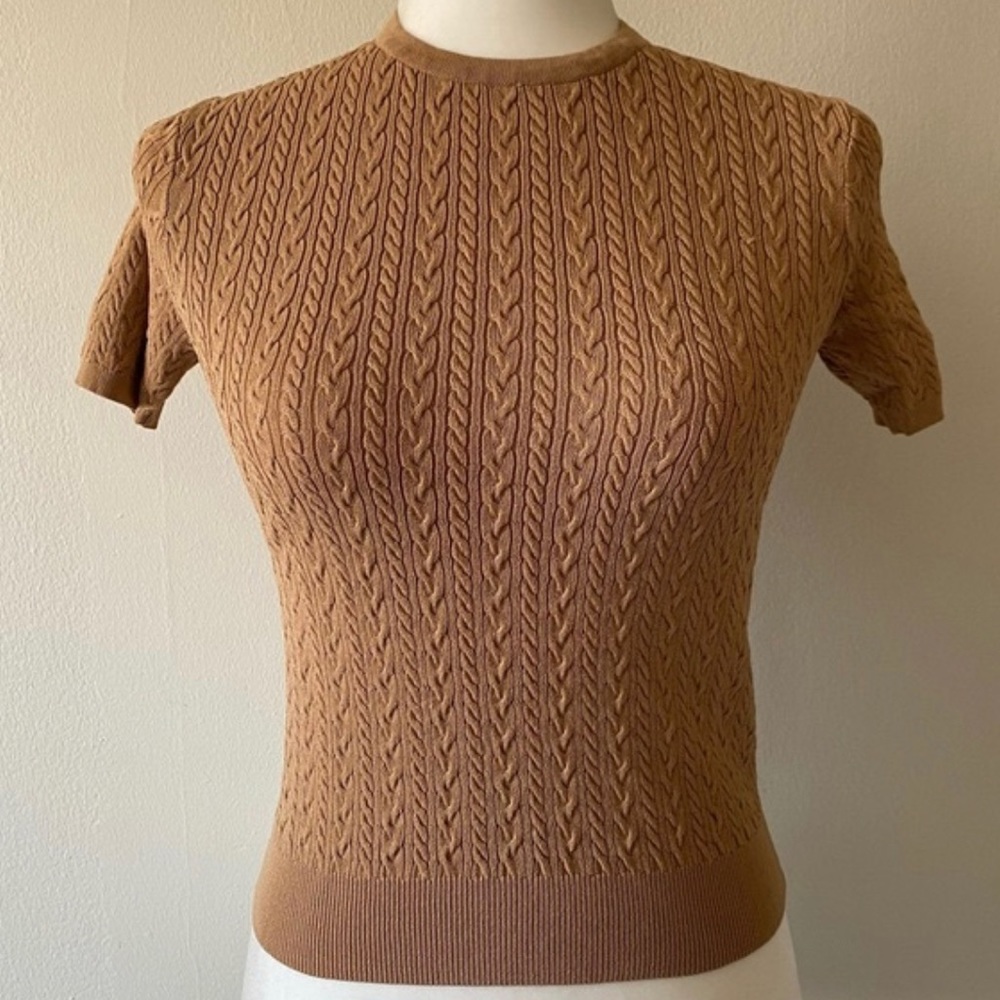 ZARA Cable Knit Sweater Shirt with Pearl Buttons sz. M